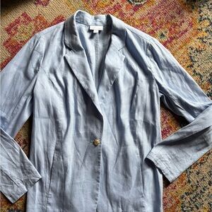 Blazer: J. Jill Love Linen Light Blue Chambray Blazer - Women's M Tall Lagenlook